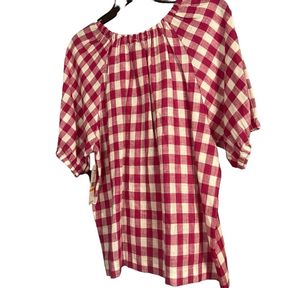 Karen Kane Line. Fuchsia Check Short Sleeve Top. - Picture 10 of 11